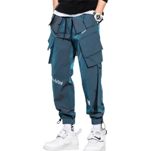Reflective Side Pockets Ribbons Fleece Cargo Pants