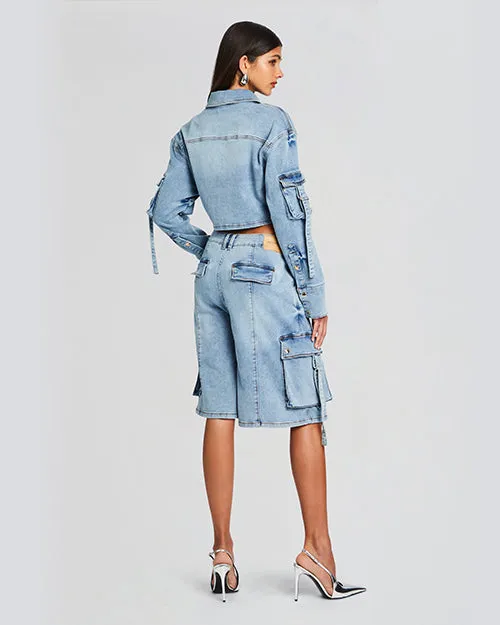 RETROFETE | Blu Cargo Top | Denim Vintage Celeste