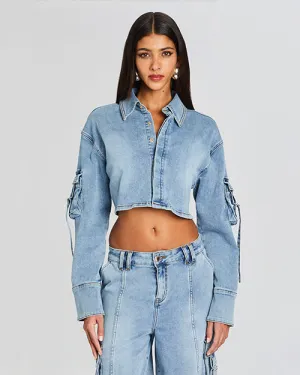 RETROFETE | Blu Cargo Top | Denim Vintage Celeste