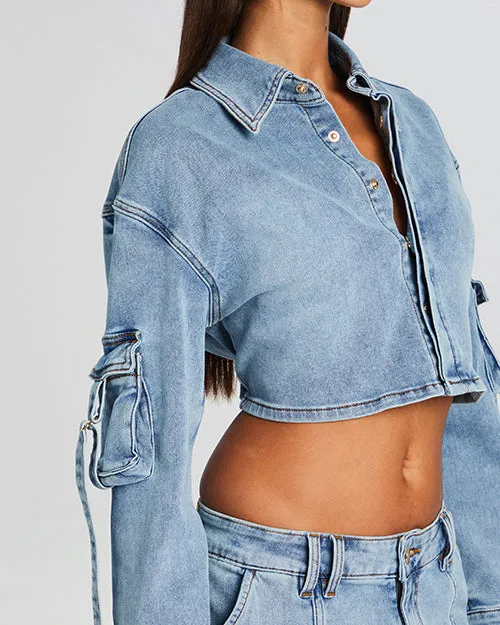 RETROFETE | Blu Cargo Top | Denim Vintage Celeste