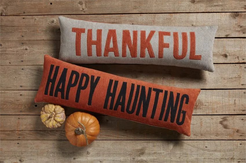 Reversible Long Pillow by Mud Pie - Happy Haunting/Thankful