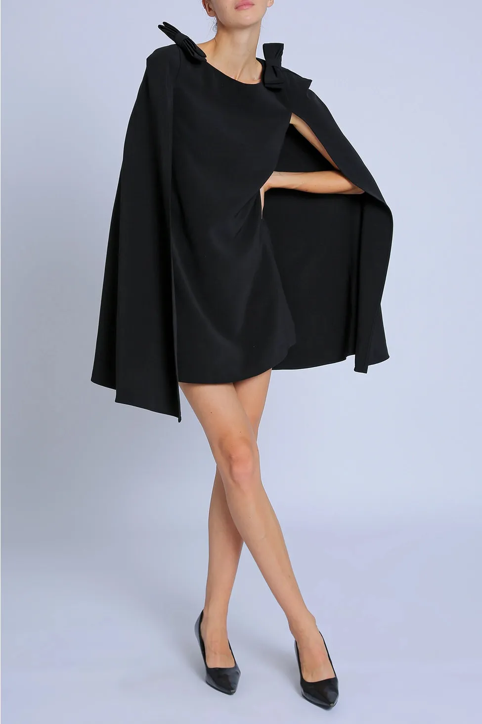 Ribbon Applique Caped A-Line Mini Dress