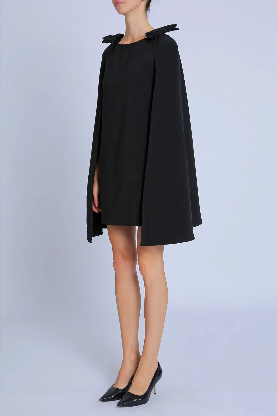 Ribbon Applique Caped A-Line Mini Dress