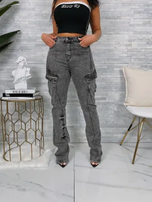 RJH21015PXP - WASHED CARGO STACKED DENIM PANTS (PLUS)