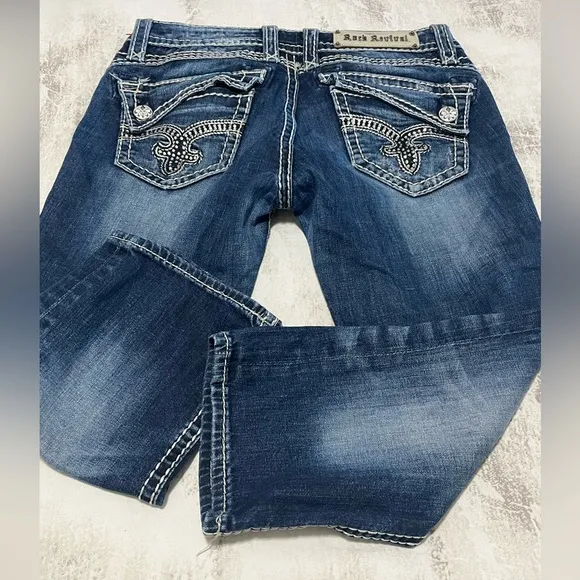Rock Revival Johanna Women’s Bling Distressed Denim Capris Size 28