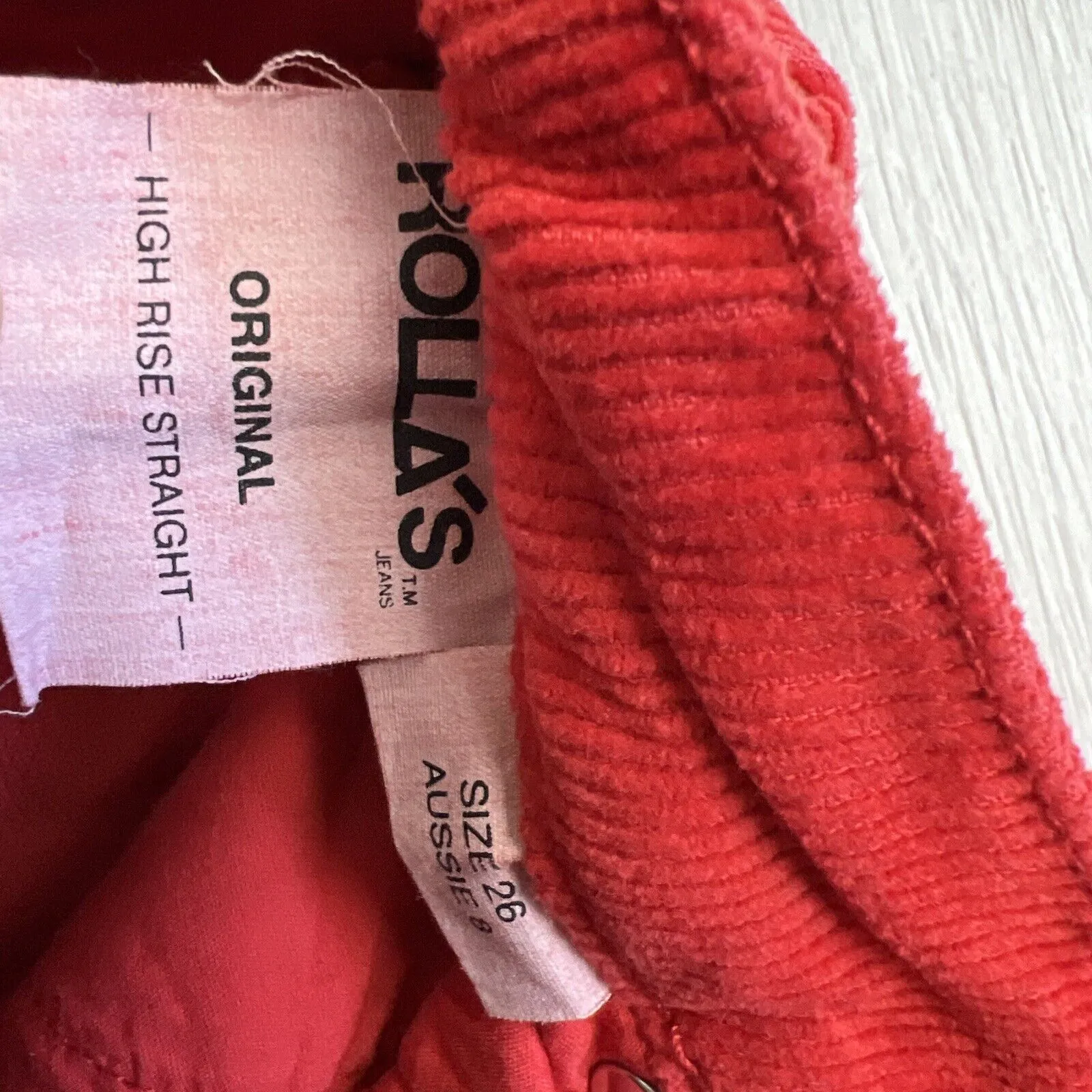 Rolla's Womens Red Corduroy Original High Rise Straight Jeans Pants Size 26