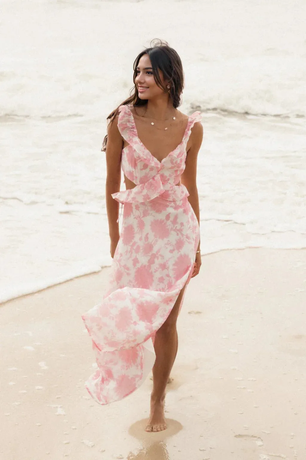 Rori Ruffle Maxi Dress - Pink Floral