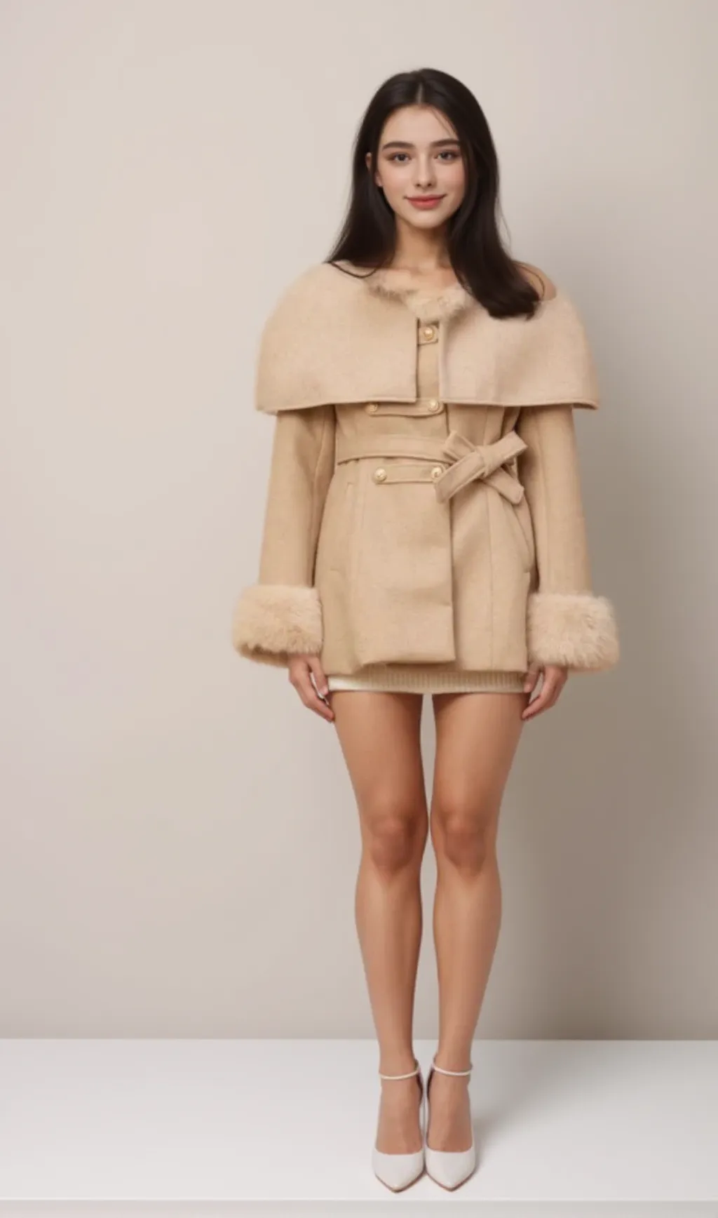 Rosella detachable-cape faux-fur coat