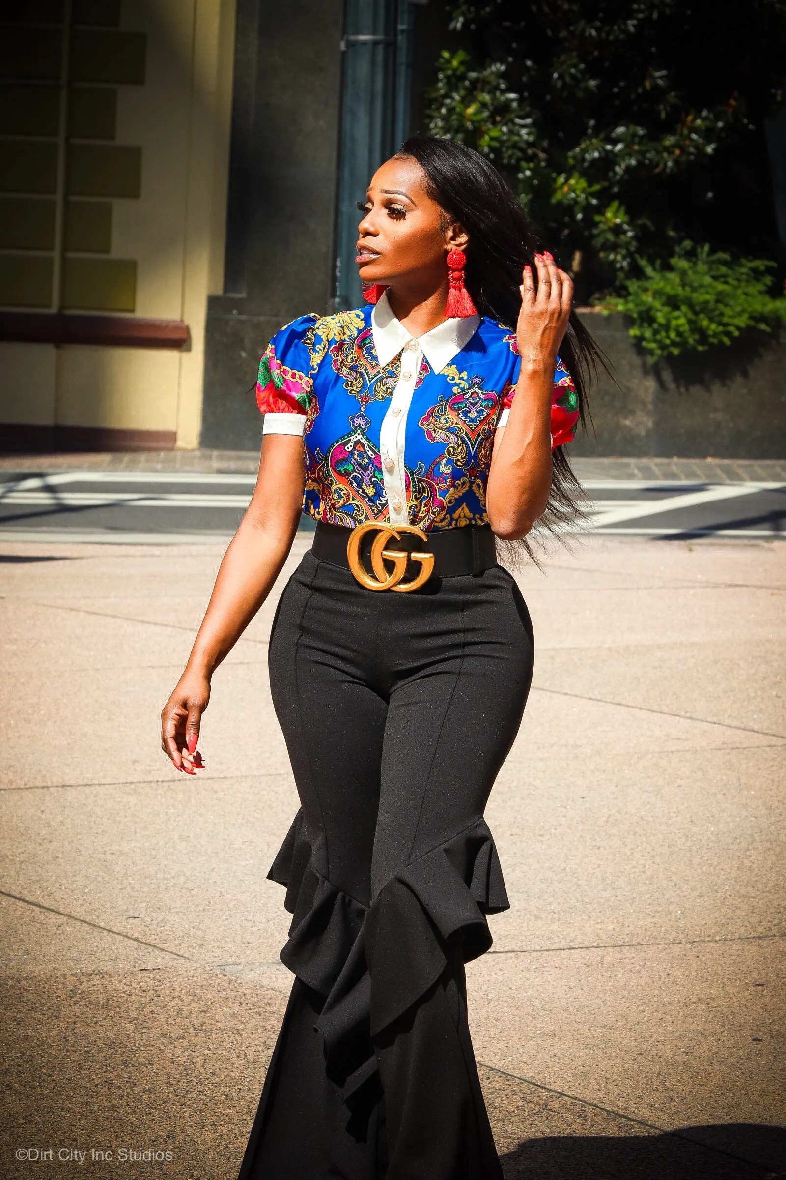 Ruffle Black High Waist Palazzo Bell Bottoms