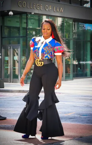 Ruffle Black High Waist Palazzo Bell Bottoms