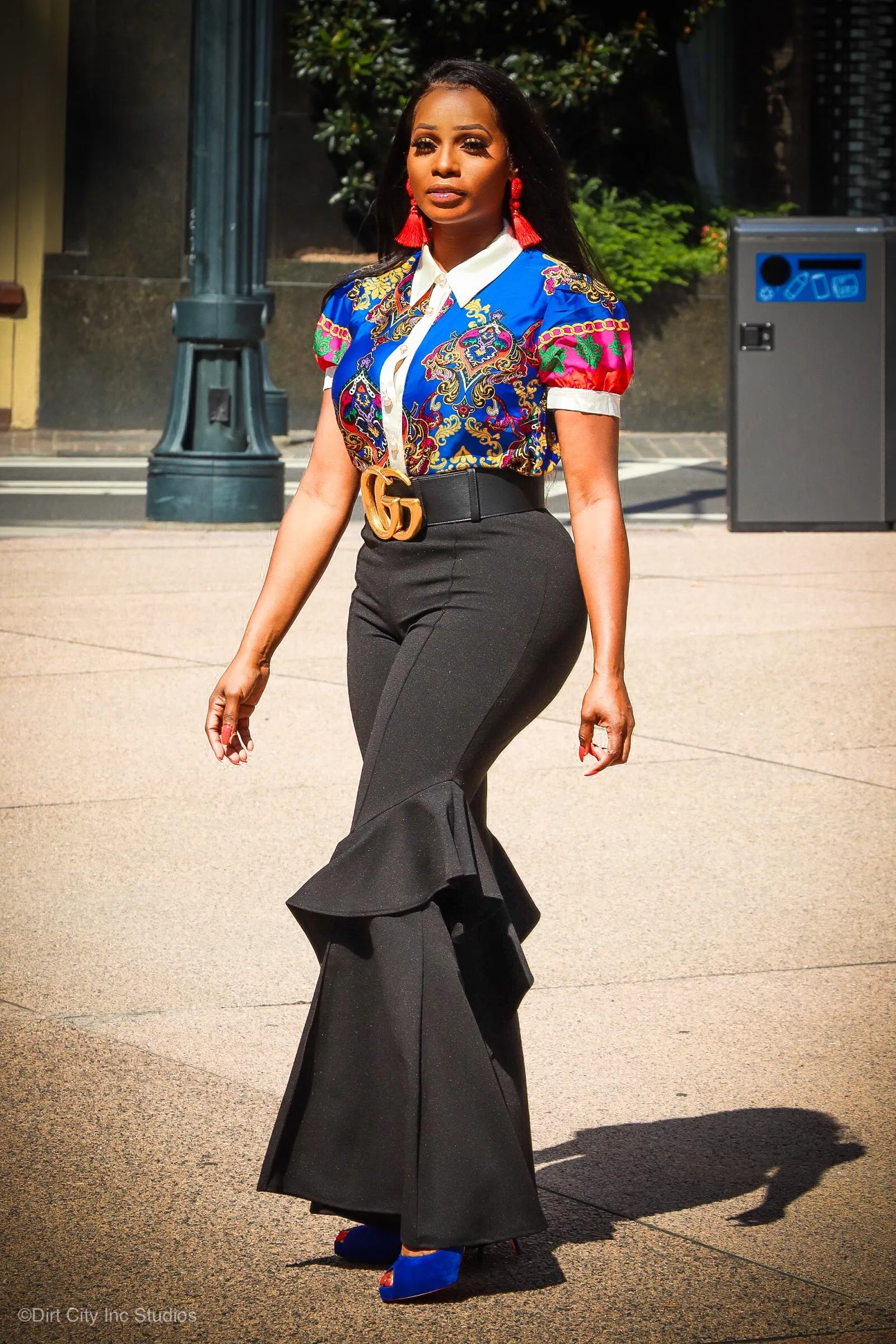 Ruffle Black High Waist Palazzo Bell Bottoms