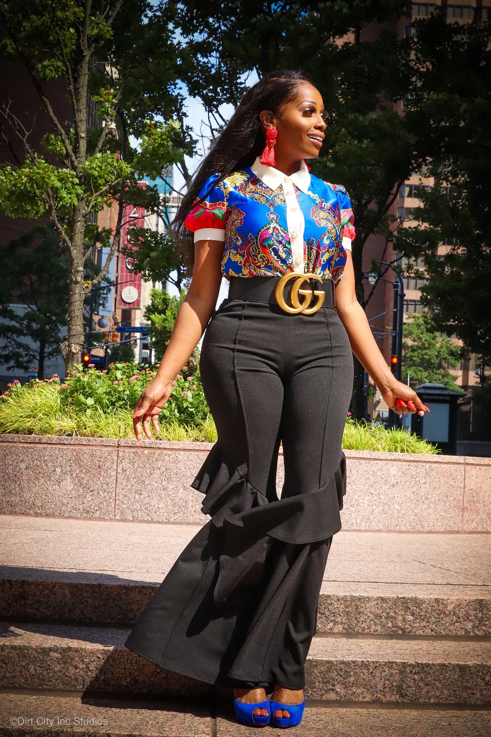 Ruffle Black High Waist Palazzo Bell Bottoms
