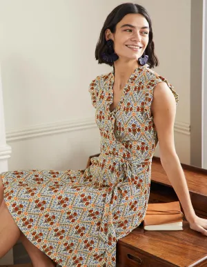 Ruffle Fixed Wrap Jersey Dress-Ivory, Poppy Bloom