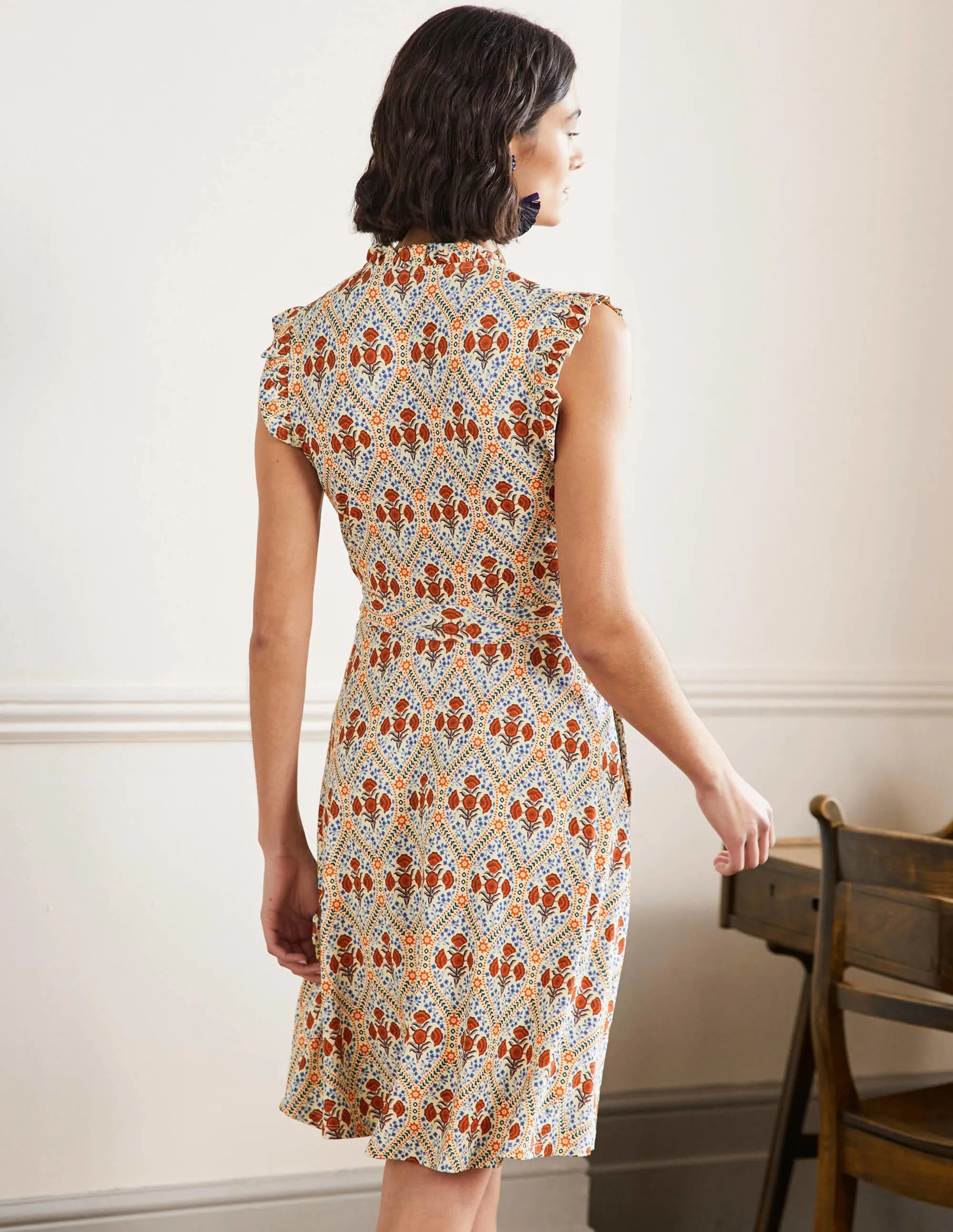 Ruffle Fixed Wrap Jersey Dress-Ivory, Poppy Bloom