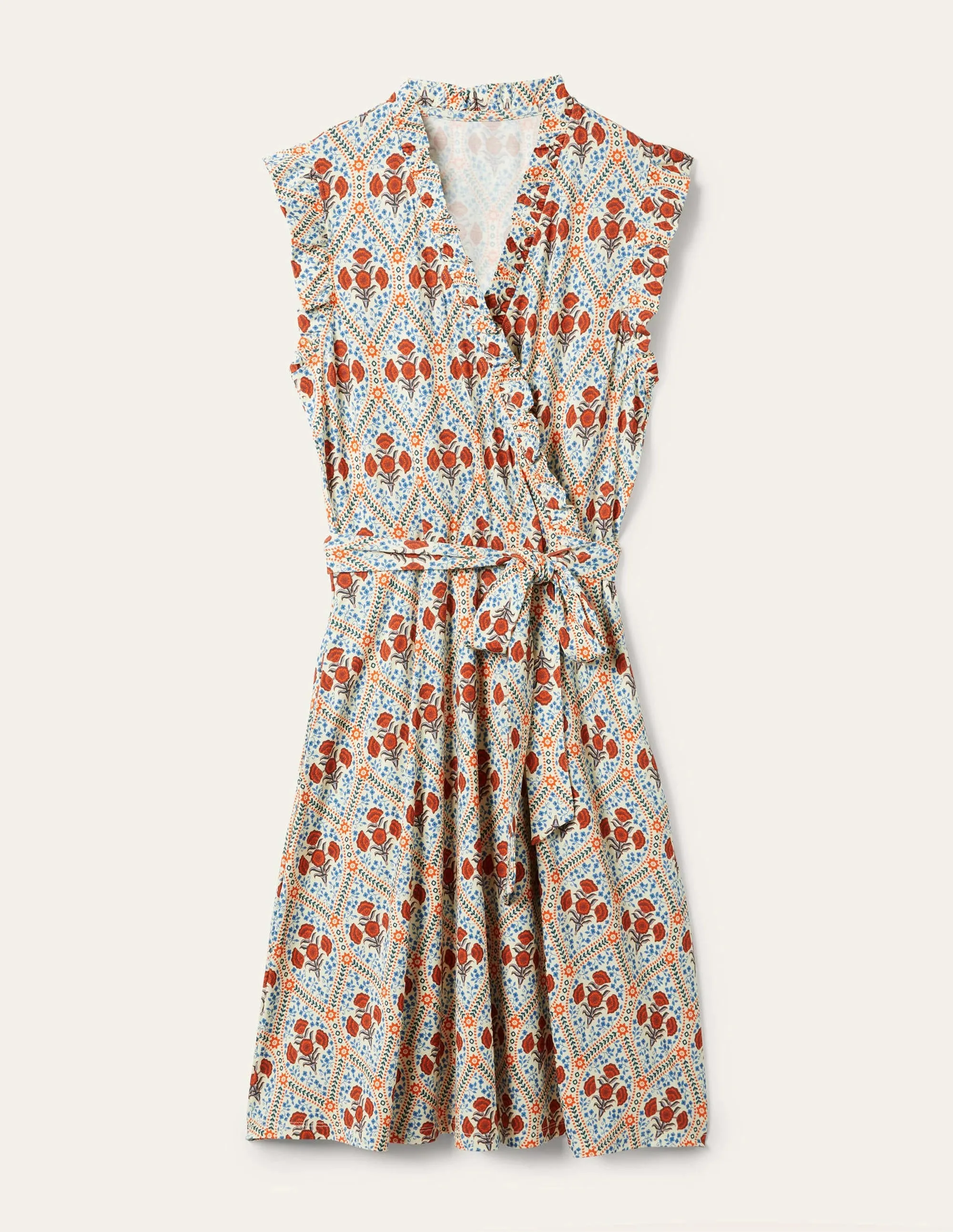 Ruffle Fixed Wrap Jersey Dress-Ivory, Poppy Bloom