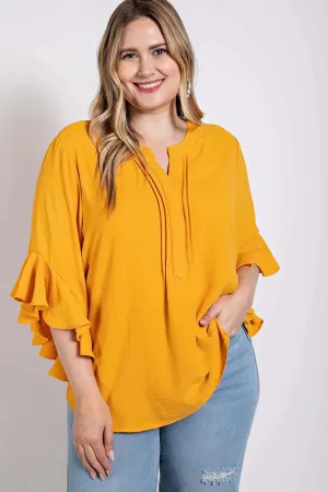 Ruffled Bell Sleeve And Front Pleated Women's Fashion Top