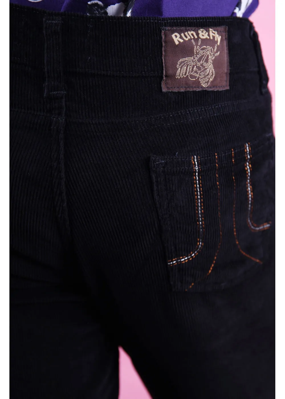 Run & Fly Mens Corduroy 70's Flare Trousers Black