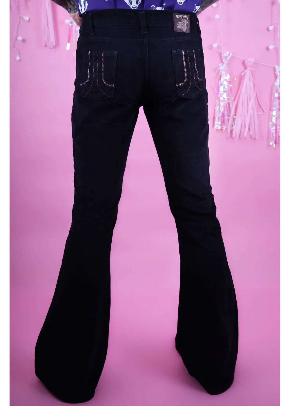 Run & Fly Mens Corduroy 70's Flare Trousers Black