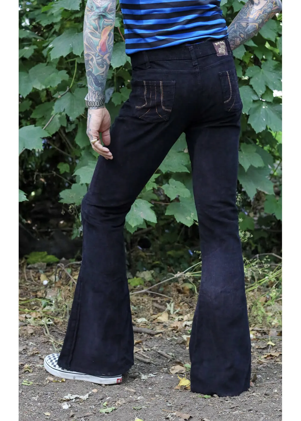 Run & Fly Mens Corduroy 70's Flare Trousers Black