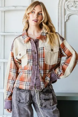 Rust Plaid   Corduroy Mix Crop Jacket