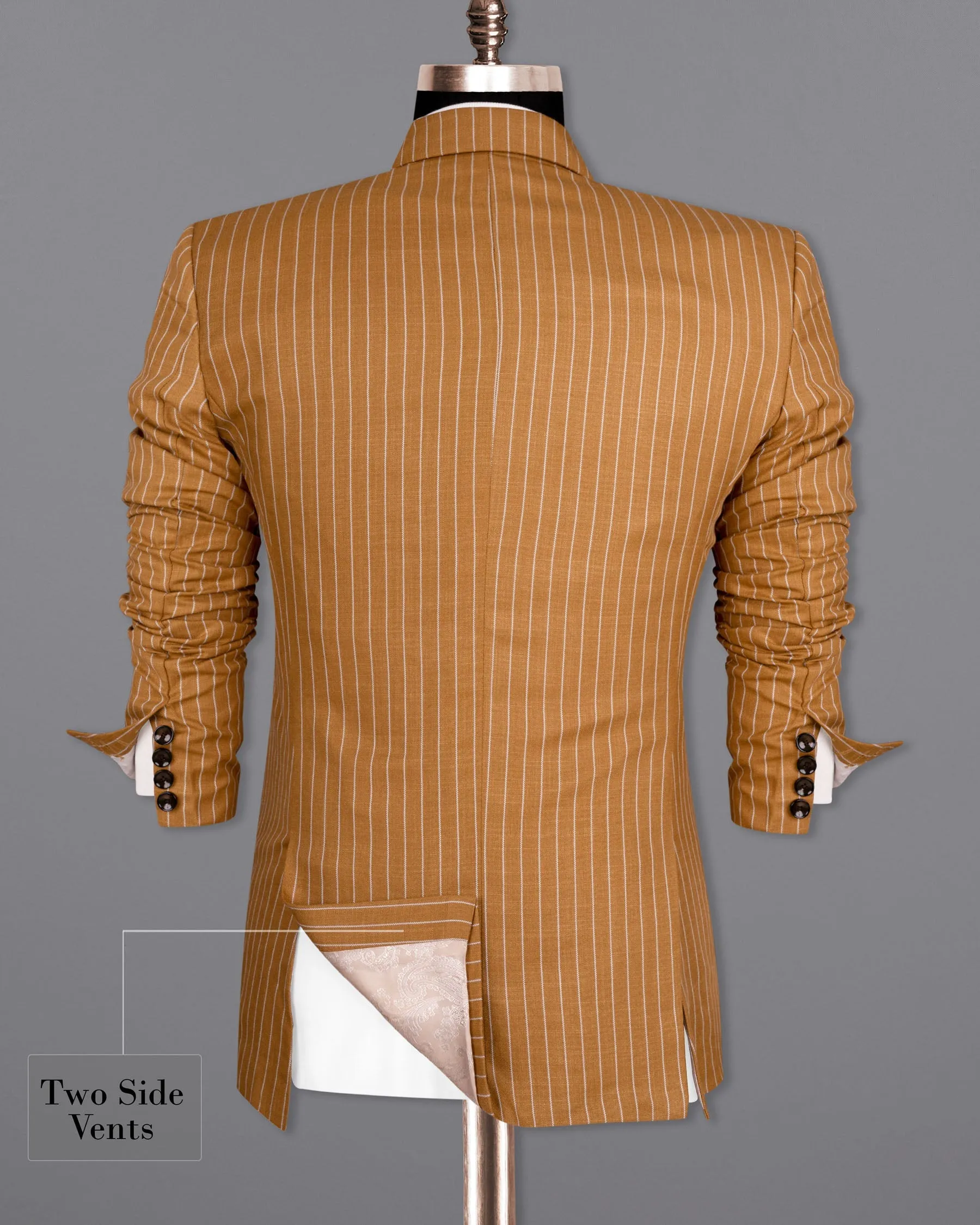 Rust Striped Double-Breasted Wool Rich Blazer