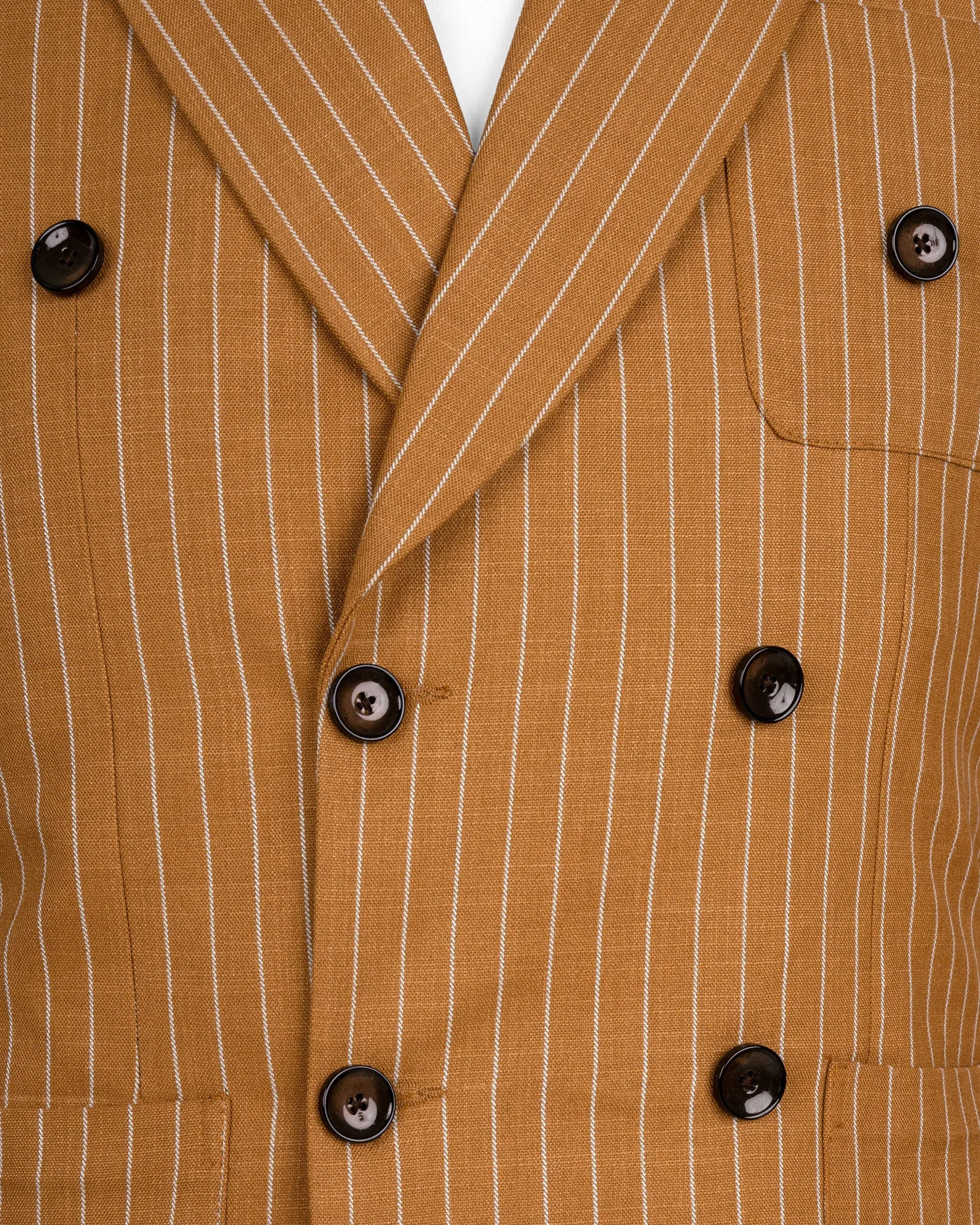 Rust Striped Double-Breasted Wool Rich Blazer