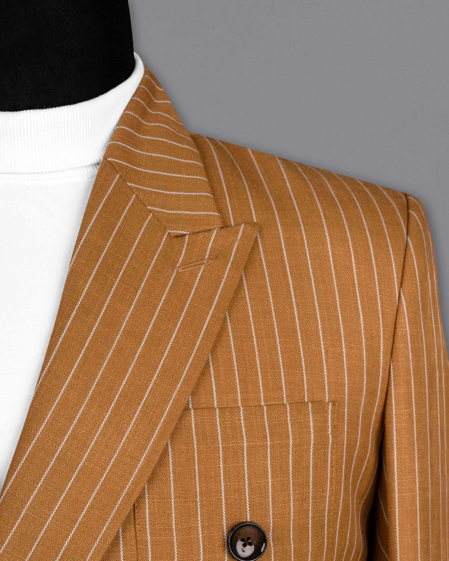 Rust Striped Double-Breasted Wool Rich Blazer