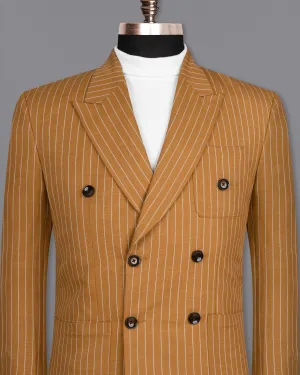 Rust Striped Double-Breasted Wool Rich Blazer