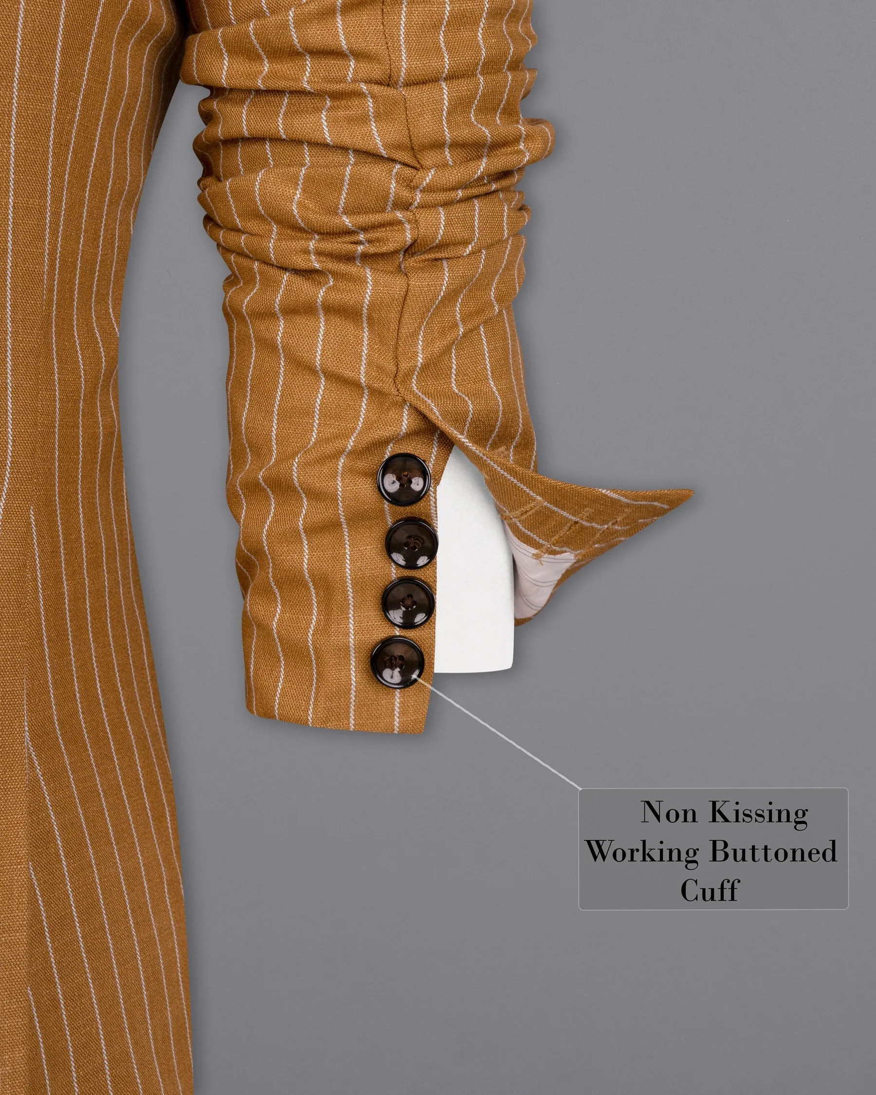 Rust Striped Double-Breasted Wool Rich Blazer