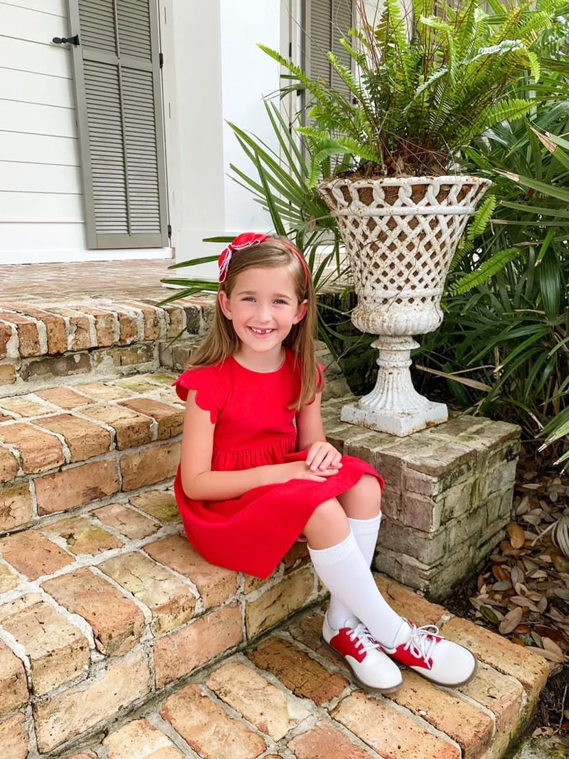Sadie Cap Sleeve Corduroy Dress | Scalloped Sleeves | Two Colors Available