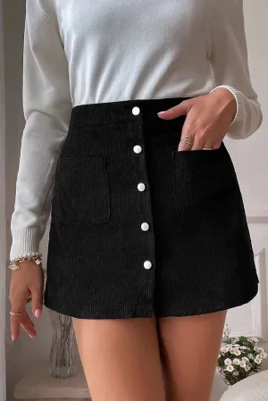 SALE Black Corduroy Button Pockets Skirt