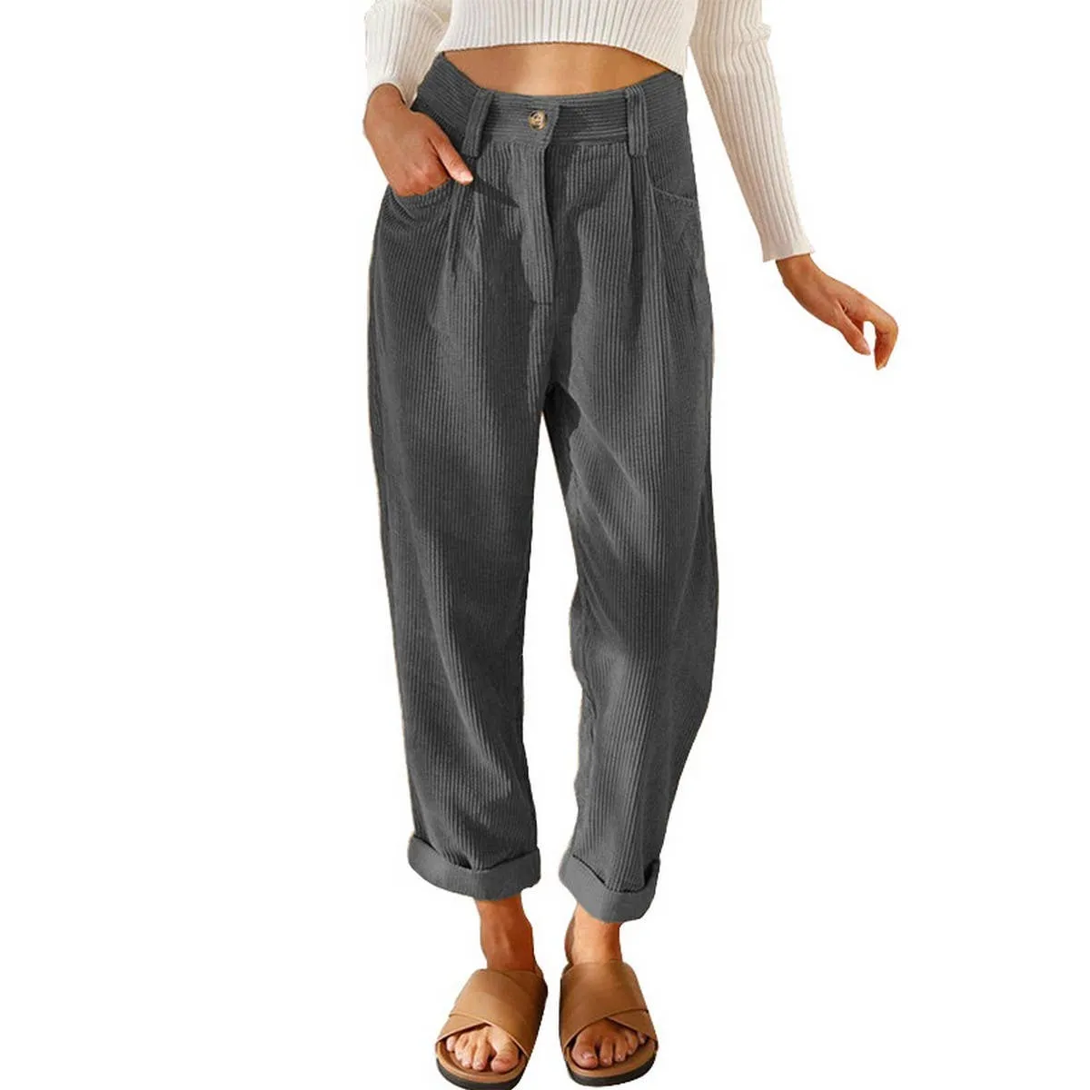 SALE Gray corduroy straight leg pants