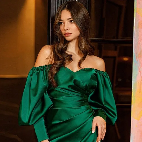 Satin Off the Shoulder Sheath Evening Gowns