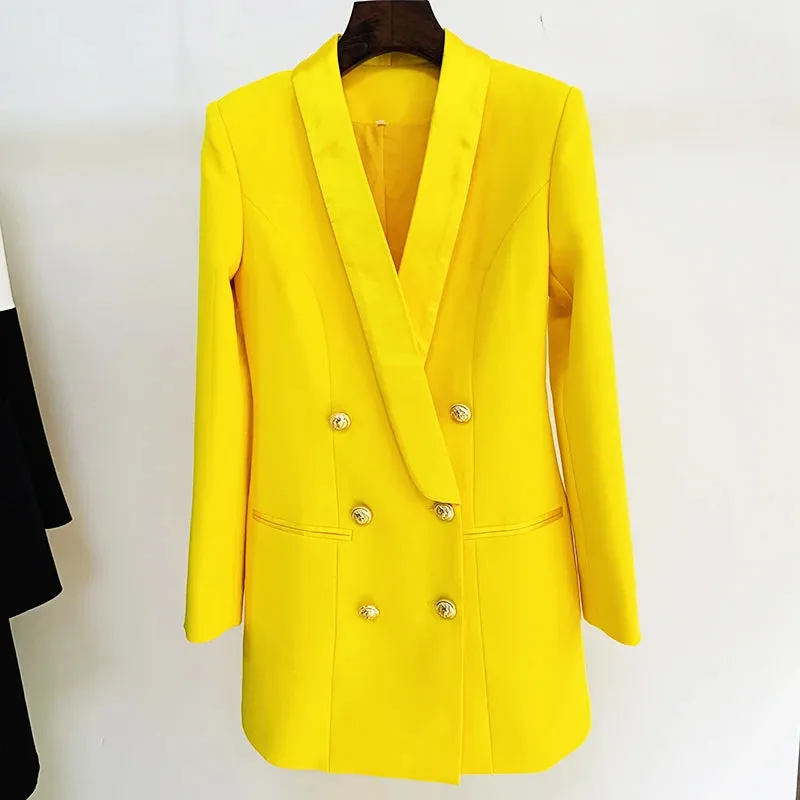 Satin Shawl Lion Buttons Double Breasted Blazer Jacket