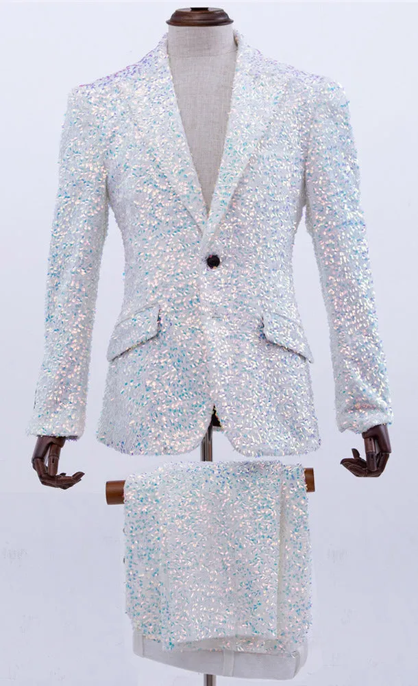 sequin suit for men white, Sico C White