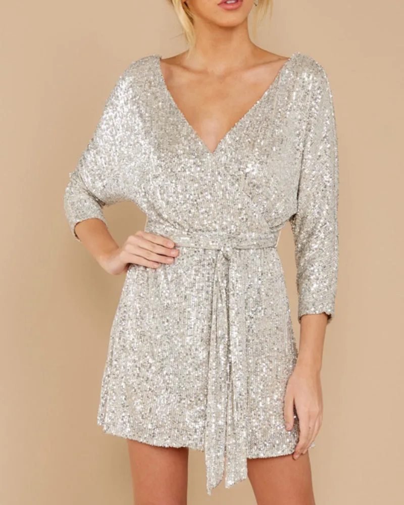 Sequins V-neck Backless Party Mini Dresses