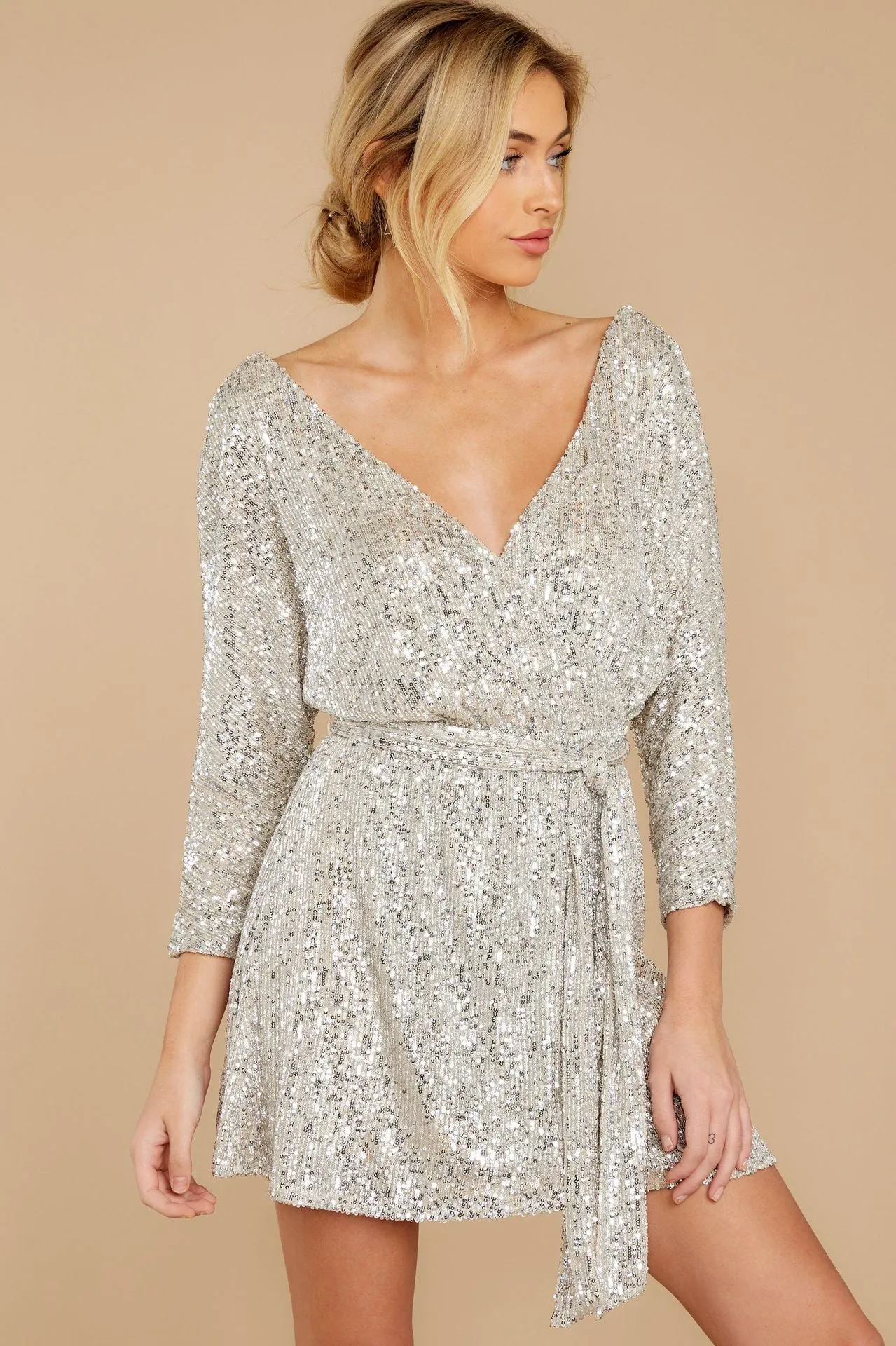 Sequins V-neck Backless Party Mini Dresses