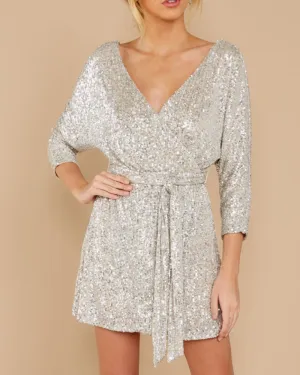 Sequins V-neck Backless Party Mini Dresses