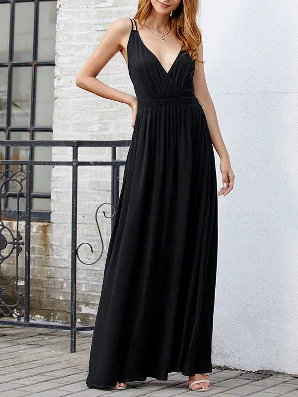 Sexy Deep V Open Back Sling Net Color Dress Summer