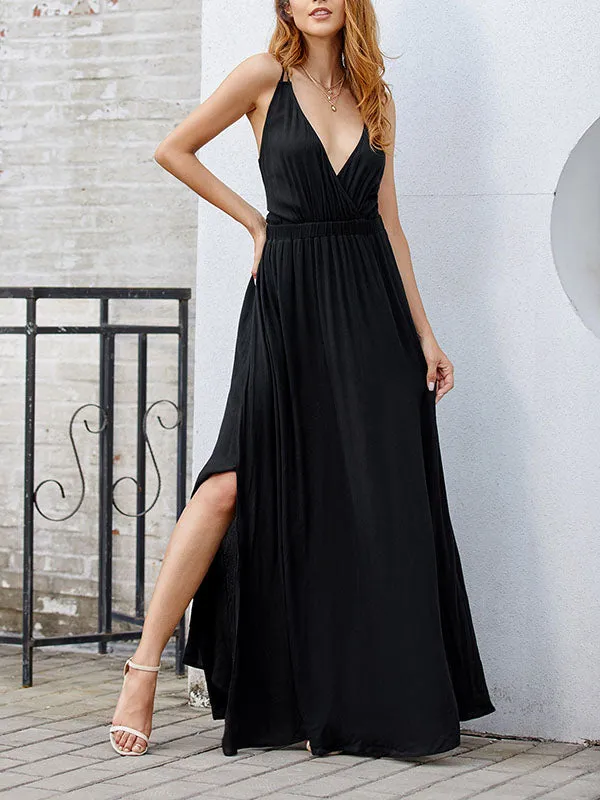 Sexy Deep V Open Back Sling Net Color Dress Summer