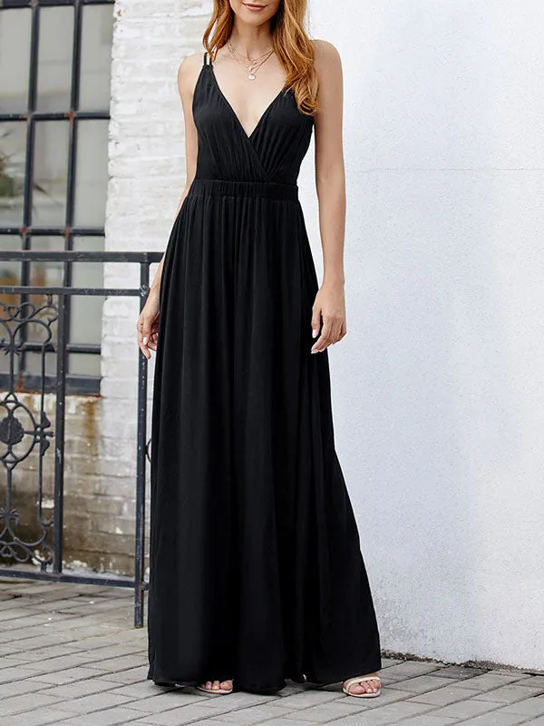 Sexy Deep V Open Back Sling Net Color Dress Summer