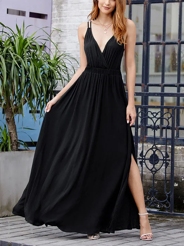 Sexy Deep V Open Back Sling Net Color Dress Summer