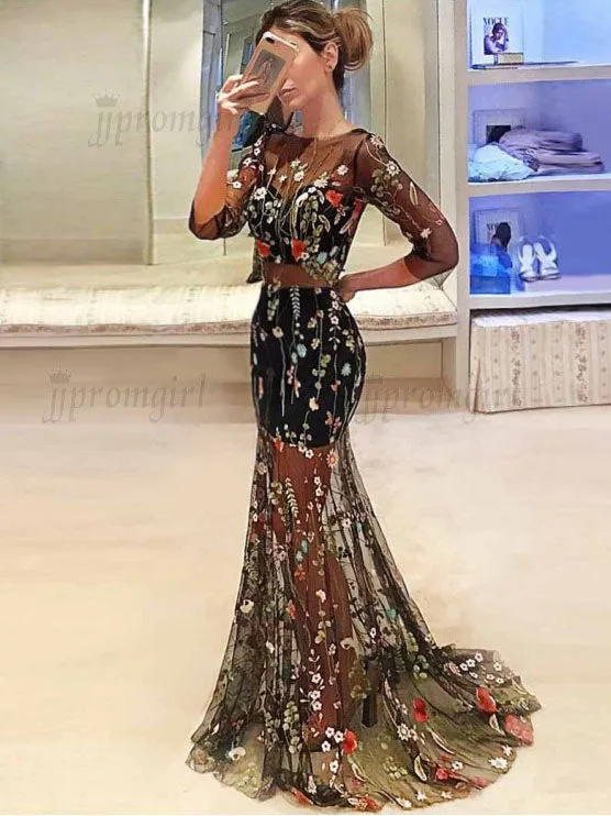Sexy Deep V Sleeve Embroidered Dress Slim Halter Large Swing Dress Prom Dress