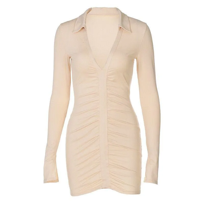Sexy Long Sleeves V Neck Women Short Dresses