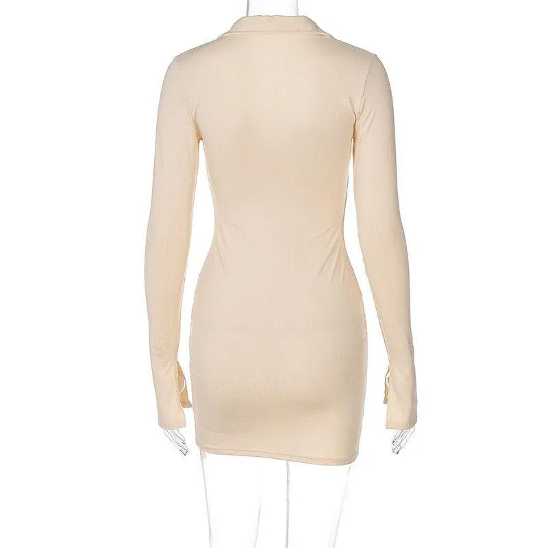 Sexy Long Sleeves V Neck Women Short Dresses