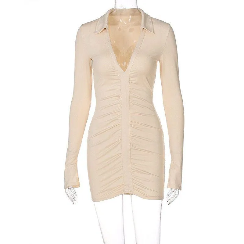 Sexy Long Sleeves V Neck Women Short Dresses