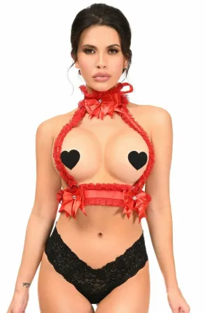 Sexy Red with Red Lace Double Strap Body Harness