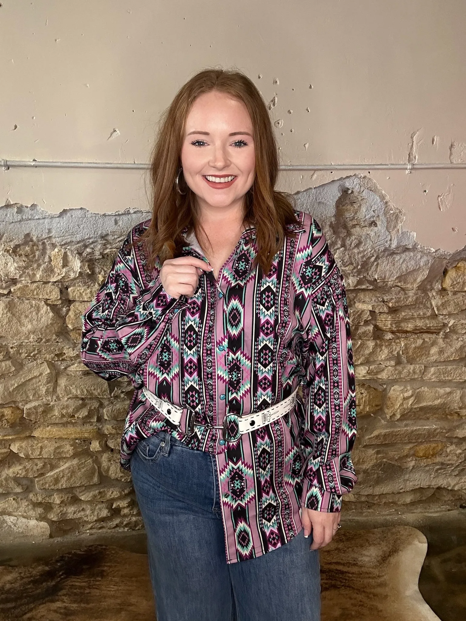 Shay Purple Aztec Snap Shirt