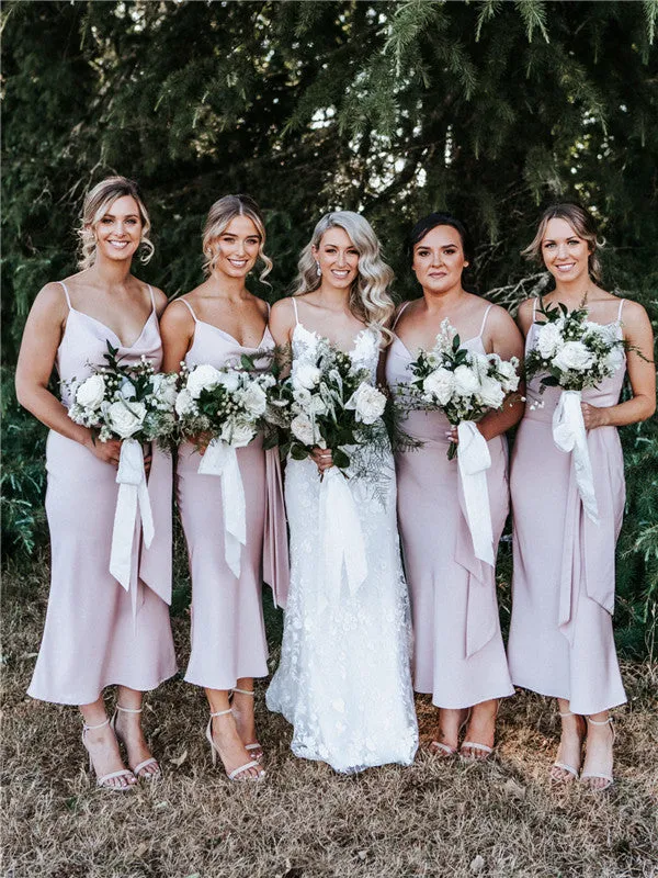 Sheath Spaghetti Straps V-neck Short Bridesmaid Dresses With Belt, BD1099
