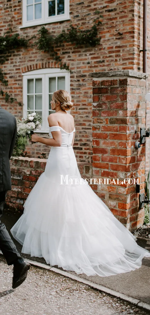 Sheath Straight White Tulle Wedding Dresses,Cheap Wedding Dresses, WDY0299